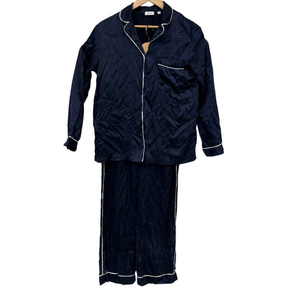 Aritzia 100% Silk Pajama Set Navy Nightside 2 Piece womens Small 132196